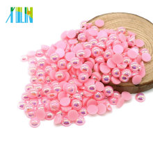 Hohe Qualität 10mm halb geschnittene flache Rückseite Craft Pearls in Bulk für Bekleidungszubehör, A8-Pink AB